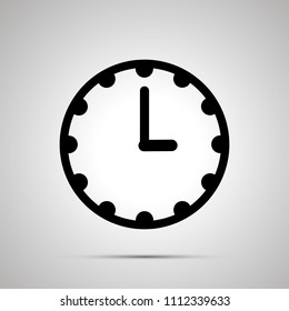 Clock face showing 3-00, simple black icon isolated on white