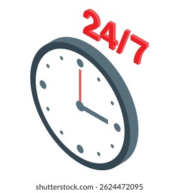 Clock face showing twenty four hours seven days availability