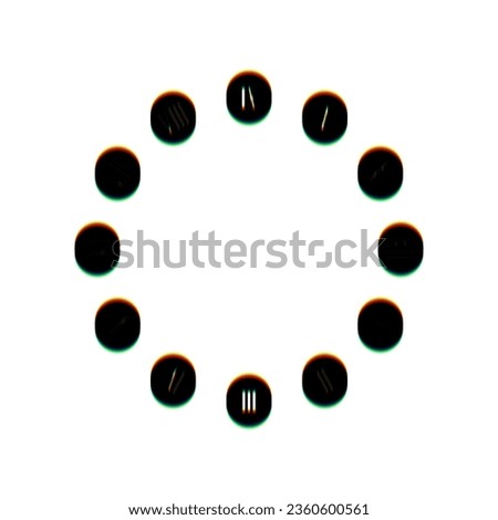 Clock face sign. Black Icon with vertical effect of color edge aberration at white background. Illustration.