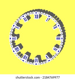 Señal de la cara del reloj. Icono azul con trazo blanco en 3d en fondo amarillo. Ilustración.