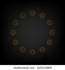 Clock face sign. Icon as grid of small orange light bulb in darkness. Illustration.