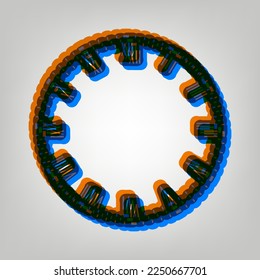 Clock face sign. Stroked Icon in orange, azure and old lavender Colors at gray Background. Illustration.