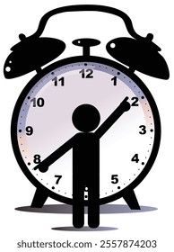 A clock face and a silhouette of a man showing the time