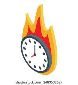 Clock face is surrounded by bright flames showing the concept of time limit