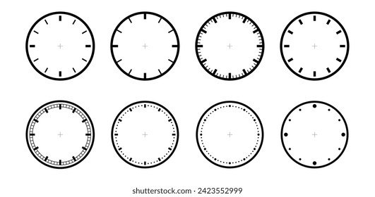 Plantilla de la cara de reloj aislada. Timer o Stopwatch. Ilustración de vectores de escala circular en blanco.