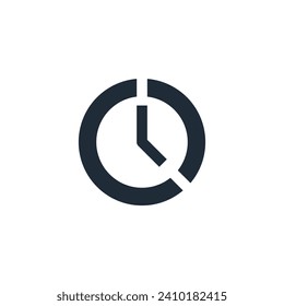 Clock face with timeline span. Long lasting effect.Time interval. Vector linear icon isolated on white background.