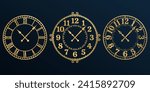 Clock face vintage set. Old wall watch with retro numeral. Antique clock-face design. Vector illustration.