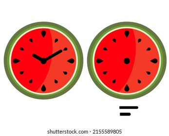 Clock Face Or Watchface With Line And Tear, Normal Or Minimal  Watch Face Is Designed By Slice Watermelon, Blank Clock Face Mock Up With Hour, Minute  Hands; Vector Icon