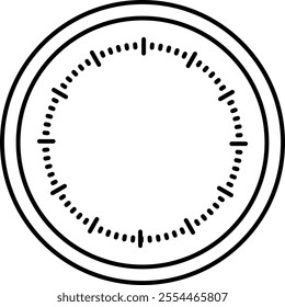 Clock face without hands, featuring hour and minute tick marks in a simple line drawing.