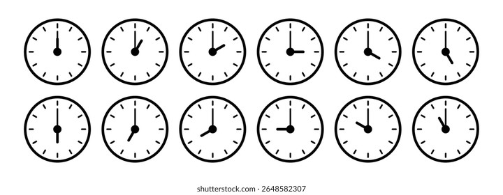 Clock faces, timer, hours showing different times representing time management schedule planning punctuality deadline daily routine organization business reminder countdown