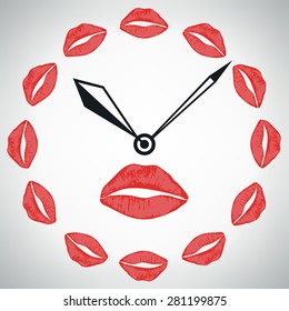 clock female lips on a white background