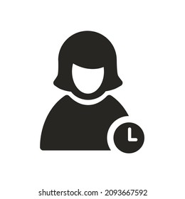 Clock female timer user icon isolated on white