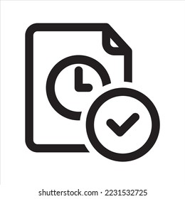 Das Symbol für die Uhrendatei wird genehmigt. Zeitplansymbol. Vektorgrafik und Glyphe