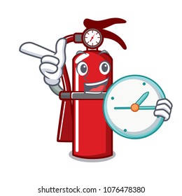 With clock fire extinguisher character cartoon