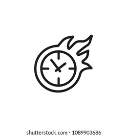 Clock in fire line icon. Watch, flame, burning. Hot time concept. Can be used for topics like deadline, urgent task, rush job
