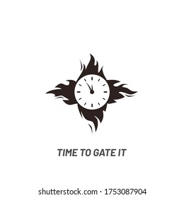Clock in fire. Time logo - vector. Burning wall watch with flames isolated on white background in flat vector illustration.