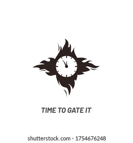 Clock in fire. Time logo - vector. Burning wall watch with flames isolated on white background in flat vector illustration.