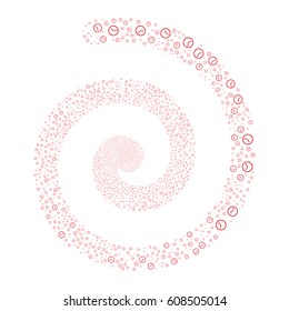 Clock fireworks burst spiral. Vector illustration style is flat red scattered symbols. Object swirling combined from scattered pictographs.
