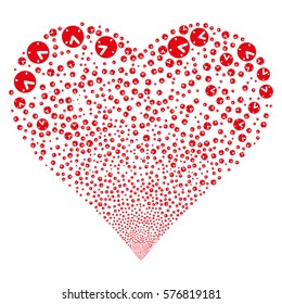 Clock fireworks with heart shape. Vector illustration style is flat red iconic symbols on a white background. Object love heart combined from confetti symbols.