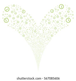 Clock fireworks stream. Vector illustration style is flat eco green iconic symbols on a white background. Object double fountain done from random pictographs.