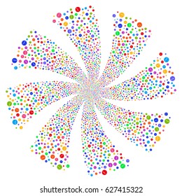 Clock fireworks swirl rotation. Vector illustration style is flat bright multicolored iconic symbols on a white background. Object whirlpool constructed from random symbols.