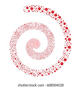 Clock fireworks whirlpool spiral. Vector illustration style is flat red scattered symbols. Object helix constructed from random icons.