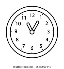 Clock. Five minutes to twelve. Black and white illustration, hand drawn coloring.