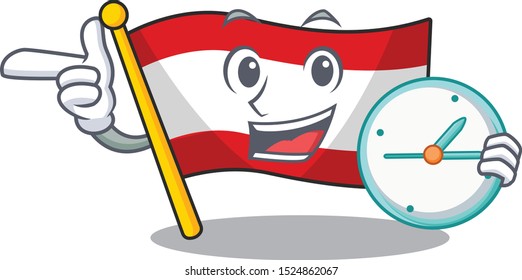 With clock flag austria flying at cartoon pole