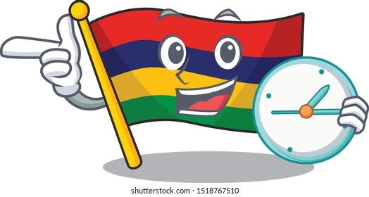With clock flag mauritius hoisted above cartoon pole