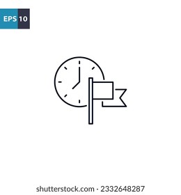 Clock with flag outline icon Vector illustration
