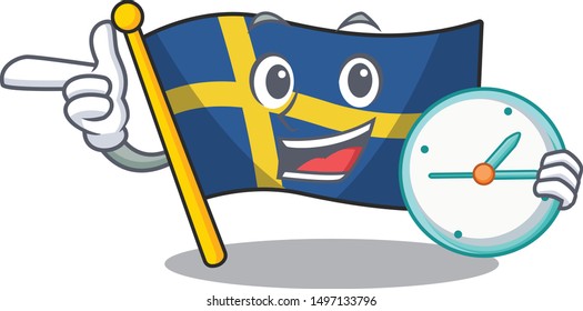 With clock flag sweden isolated in the cartoon