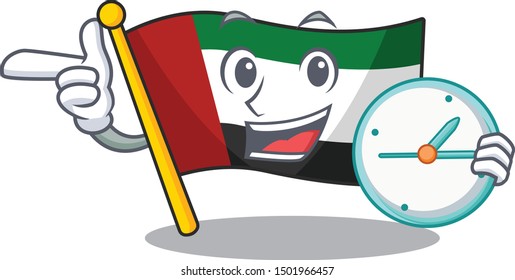 With clock flag united arab emirates isolated cartoon