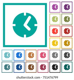 Clock flat color icons with quadrant frames on white background