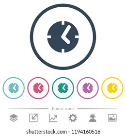 Clock flat color icons in round outlines. 6 bonus icons included.