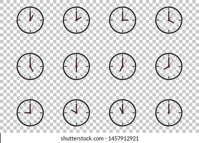 Clock flat icon design template isolated illustration on transparent background, Black, White and red clock icon vector illustration.