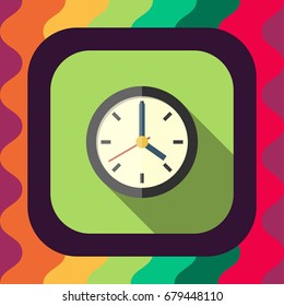 clock flat icon with long shadow, vector illustration