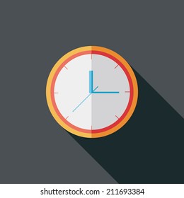 Clock flat icon with long shadow,eps10