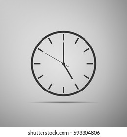 Clock flat icon on grey background. Vector Illustration