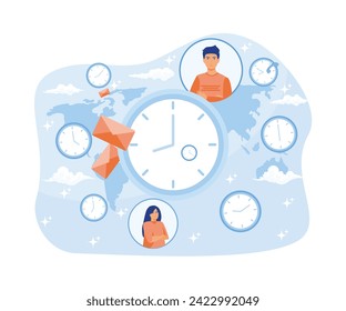 Icône à plat de l'horloge. Concept du monde. Arrière-plan commercial. marketing sur Internet. Infographie quotidienne. illustration vectorielle à plat 