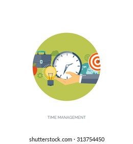 Clock flat icon. World time concept. Daily infographic. Calender. Business planning and time management.