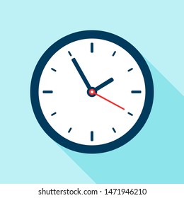 Clock in flat style. Vector office clock. Swatch with shadow.