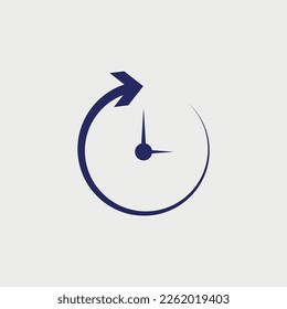 Clock flat vector icon with clockwise arrow.