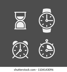 Clock flat vector icons set. Stopwatch, alarm, hourglass, wrist watch flat vector icons set