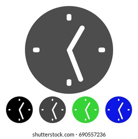 Clock flat vector illustration. Colored clock, gray, black, blue, green icon versions. Flat icon style for graphic design.