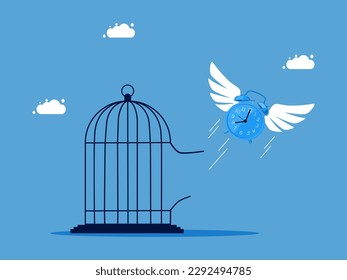 El reloj salió volando de la jaula. Liberación de la vida y libertad de tiempo