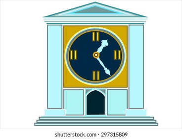 The clock in the form of a small house with columns