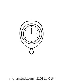 A clock with a  frame shows 3o'clock in the morning or evening, line art vector. clock vector isolated on white background. 