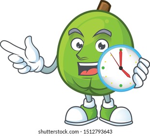 With clock fresh casimiroa mascot on white background.
