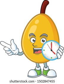 With clock fresh loquat cute cartoon character style.