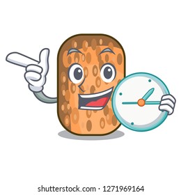 With clock fried tempeh in bowl character wooden